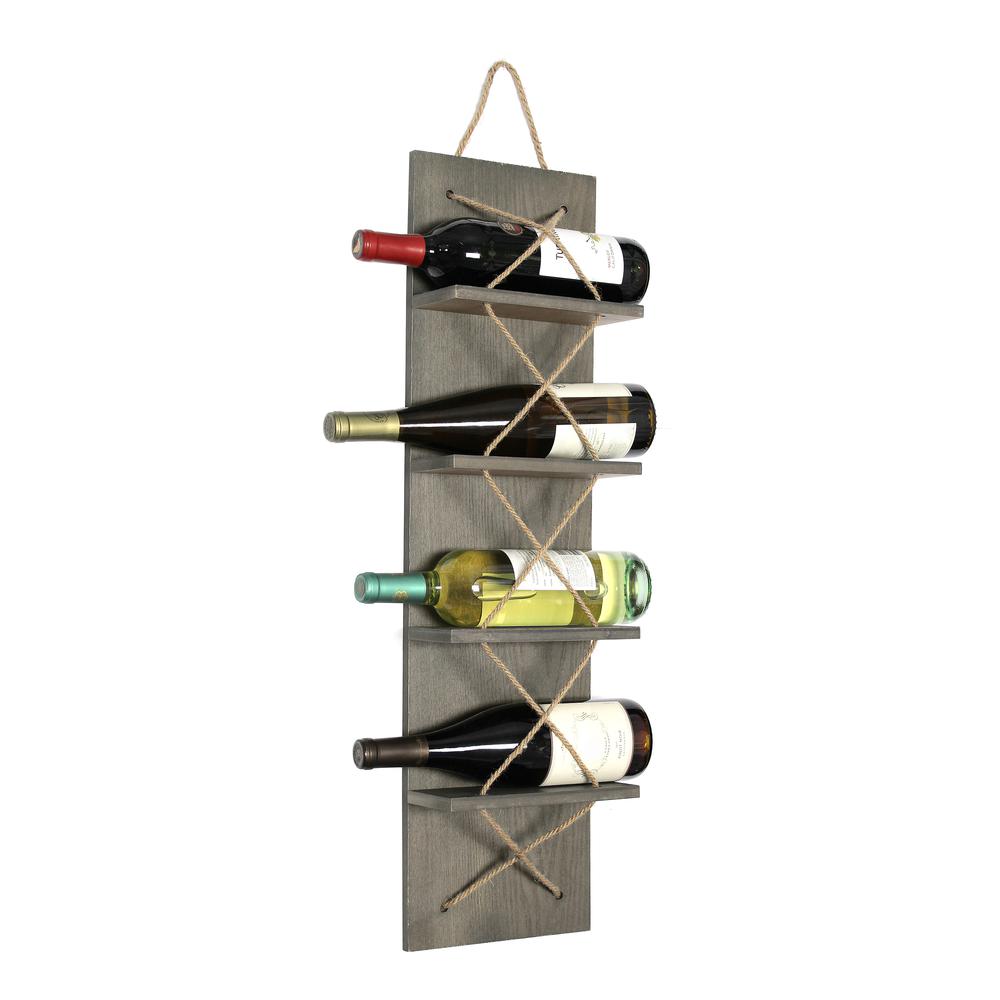 Positano Nautical Rope 4 Bottle Vertical Wall Mounted Wood Wine Rack. Picture 3