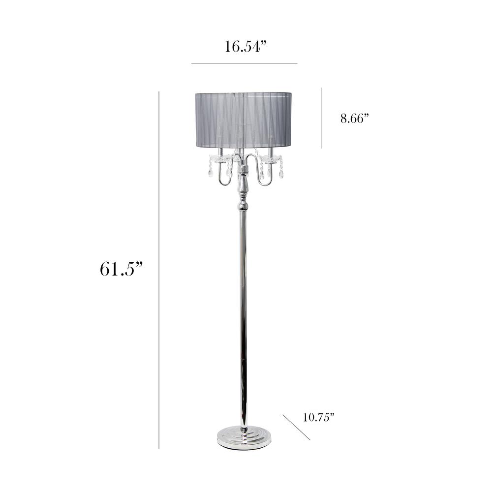 Elegant Designs RomanticCascading Crystal and Chrome Floor Lamp with Drum Shade, Gray