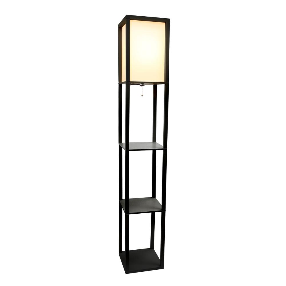 Floor Lamp Etagere Organizer Storage Shelf with Linen Shade. Picture 1