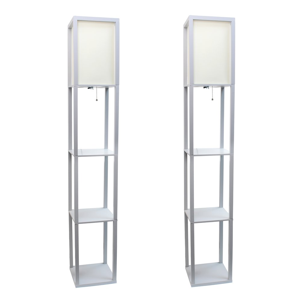 62.5" Organizer Storage Floor Lamp 2 Pack Set with White Linen Shade, Gray. Picture 1