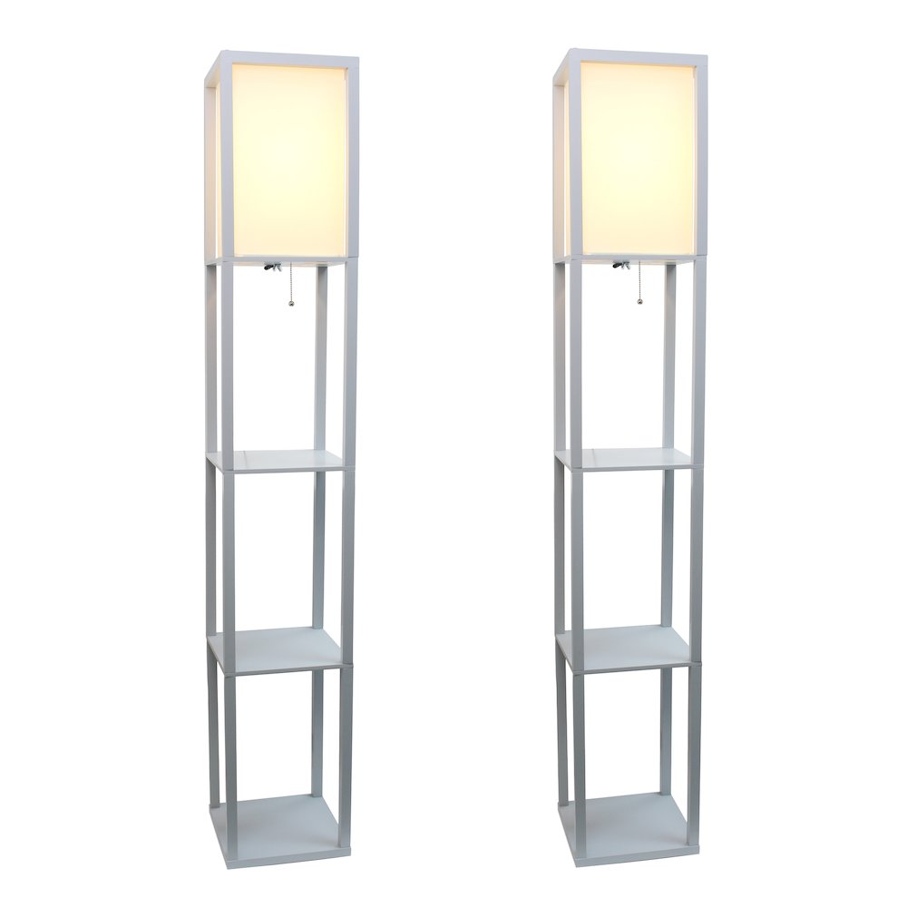62.5" Organizer Storage Floor Lamp 2 Pack Set with White Linen Shade, Gray. Picture 6