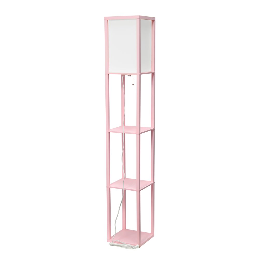62.5" Organizer Storage Floor Lamp 2 Pack Set with White Linen Shade, Light Pink. Picture 2