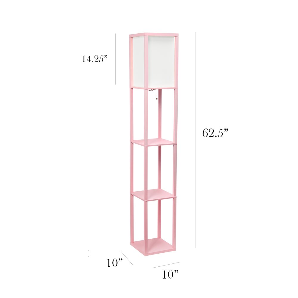 62.5" Organizer Storage Floor Lamp 2 Pack Set with White Linen Shade, Light Pink. Picture 6