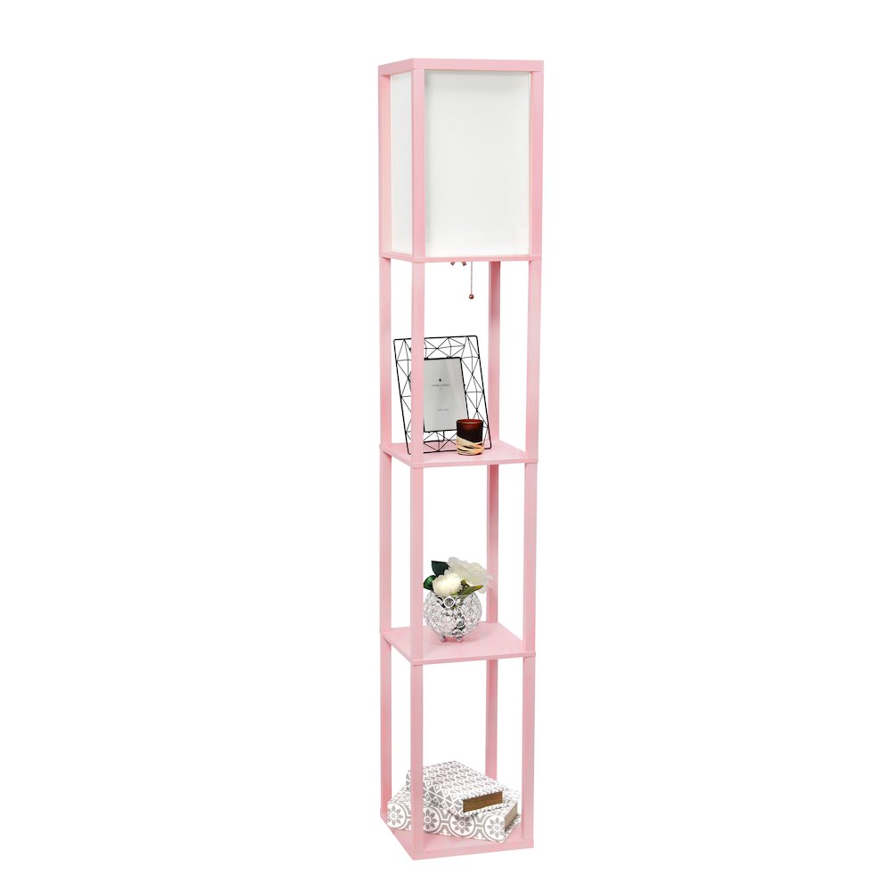 62.5" Organizer Storage Floor Lamp 2 Pack Set with White Linen Shade, Light Pink. Picture 8