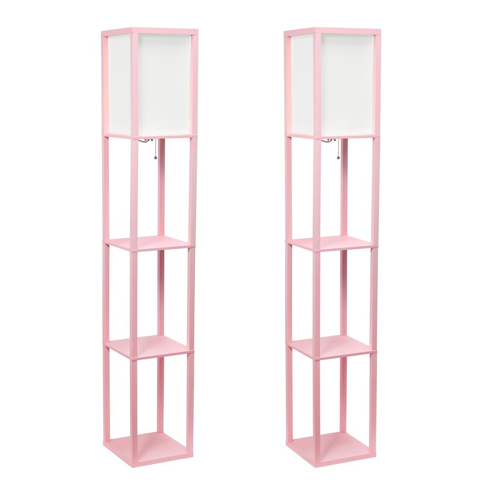 62.5" Organizer Storage Floor Lamp 2 Pack Set with White Linen Shade, Light Pink. Picture 1