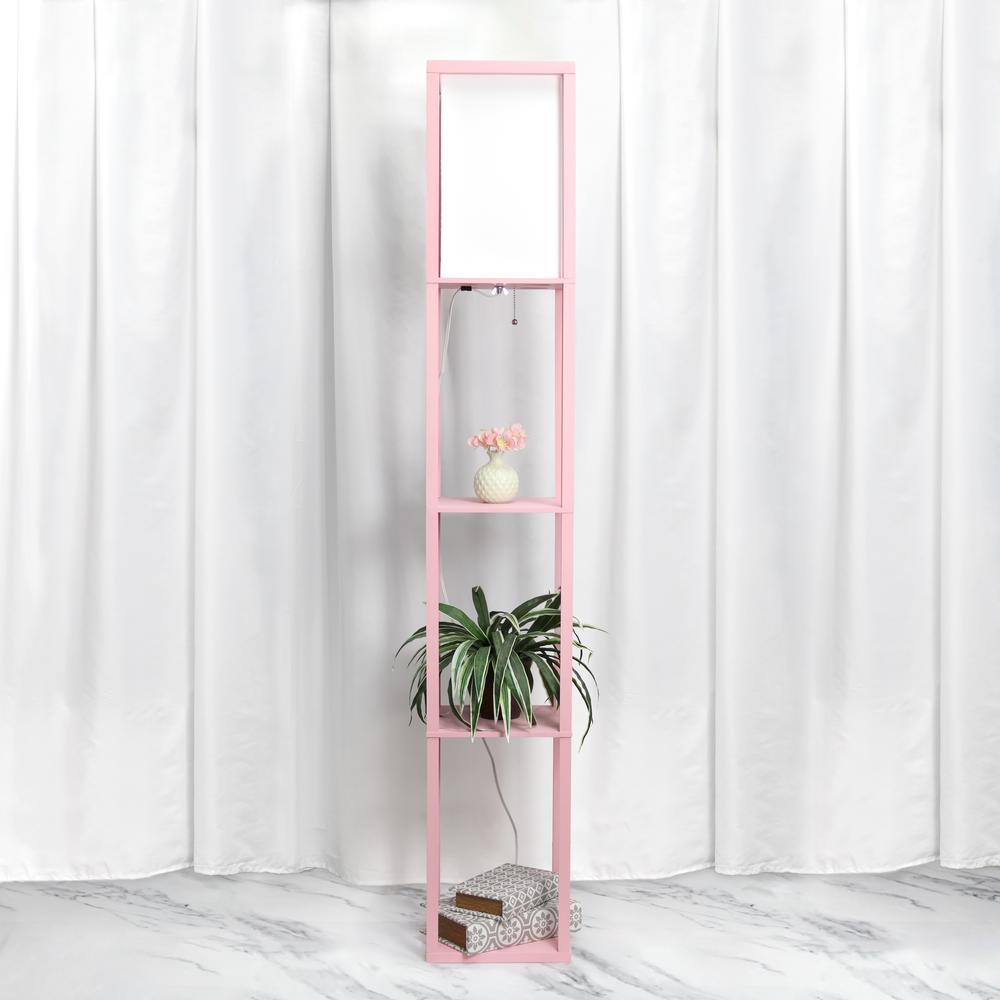 Floor Lamp Etagere Organizer Storage Shelf with Linen Shade, Light Pink. Picture 12