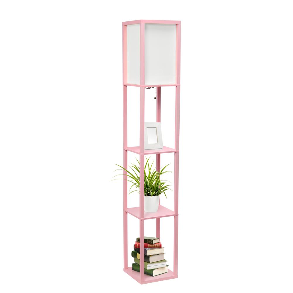 Floor Lamp Etagere Organizer Storage Shelf with Linen Shade, Light Pink. Picture 5