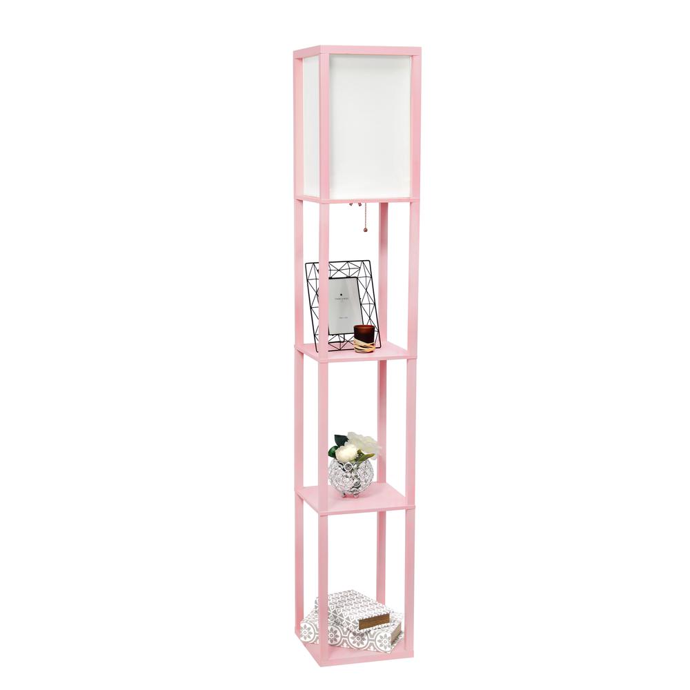 Floor Lamp Etagere Organizer Storage Shelf with Linen Shade, Light Pink. Picture 4
