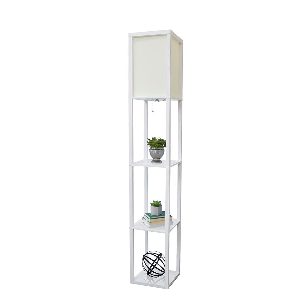 Simple Designs Floor Lamp Etagere Organizer Storage Shelf with Linen Shade