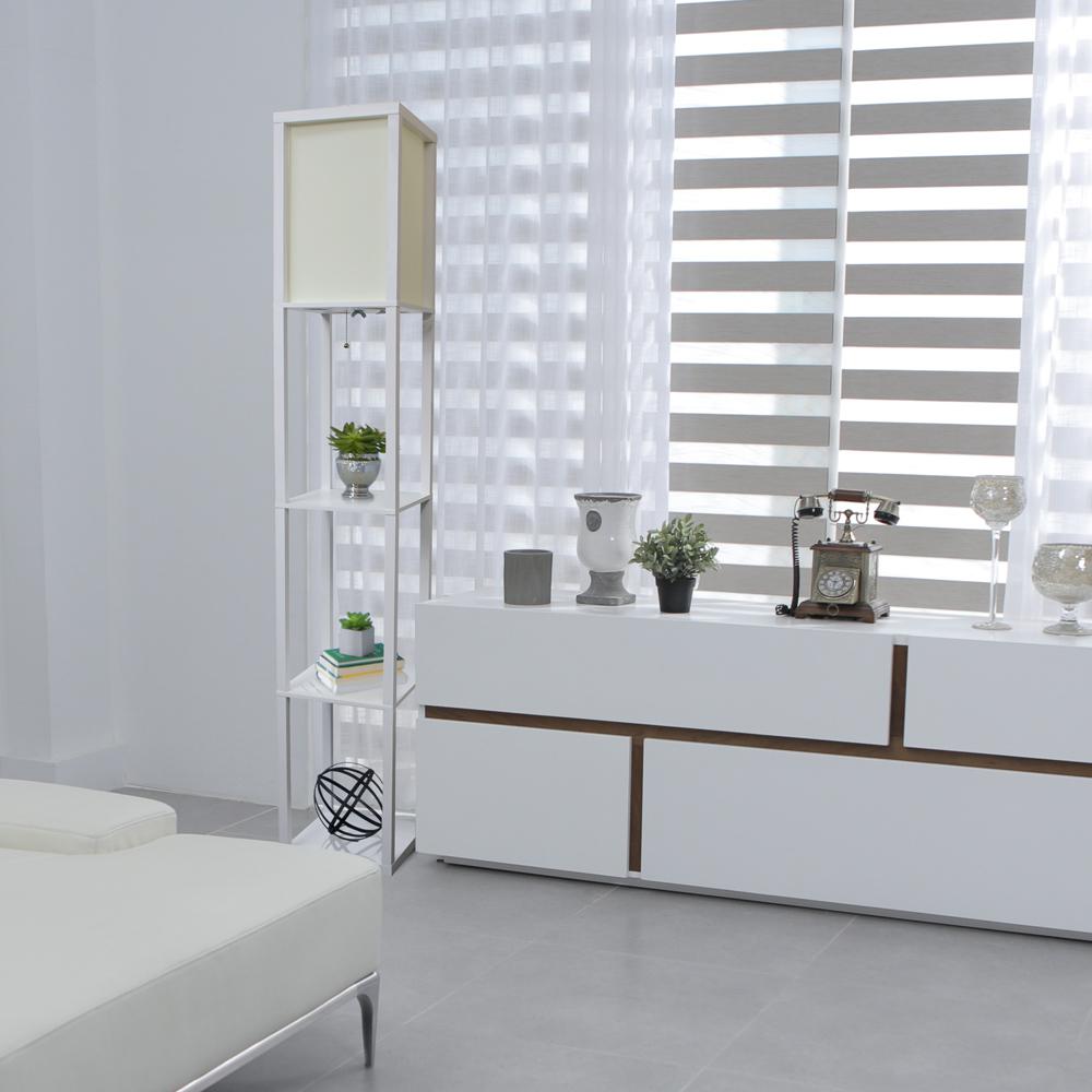 Simple Designs Floor Lamp Etagere Organizer Storage Shelf with Linen Shade