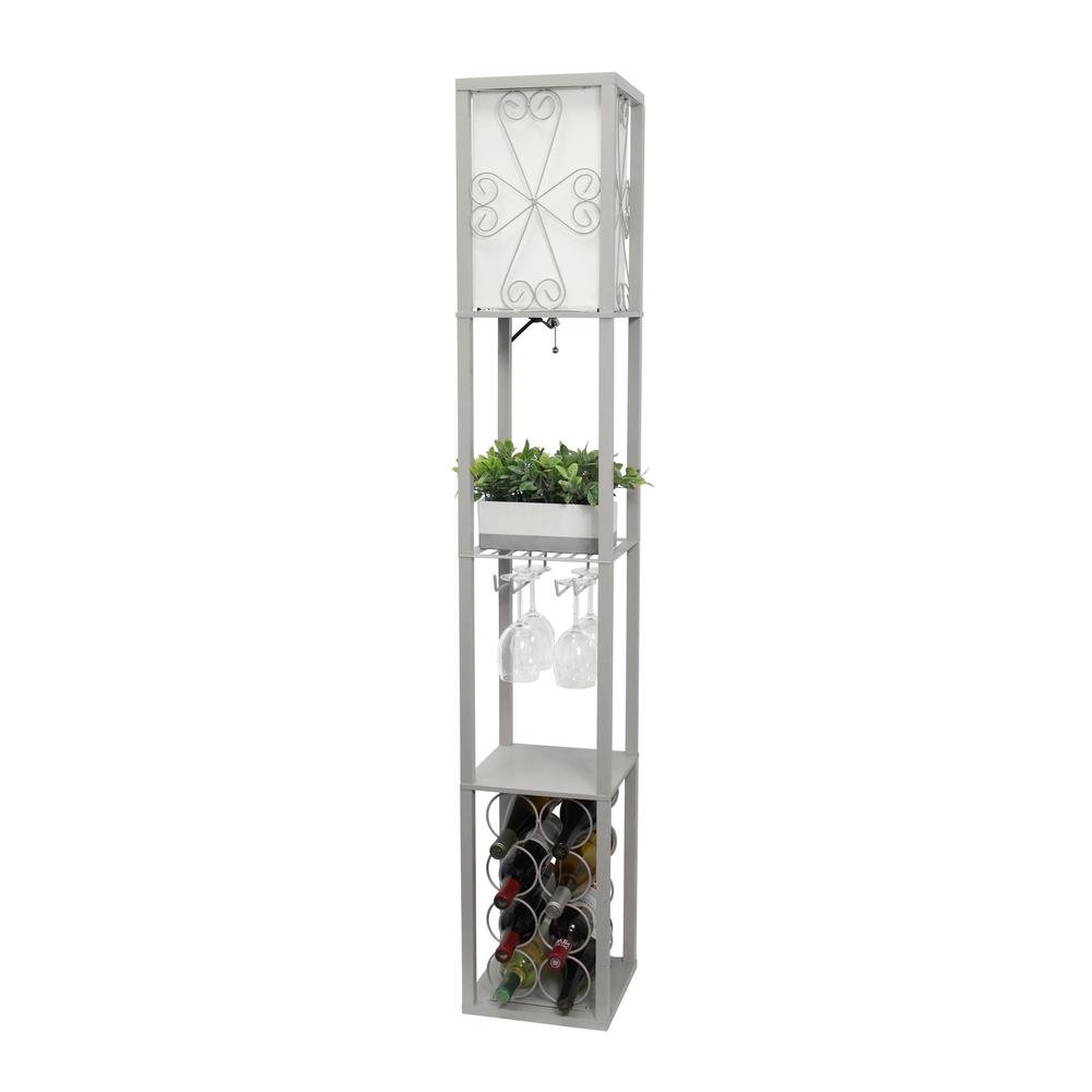 Floor Lamp Etagere Organizer Storage Shelf and Wine Rack with Linen Shade. Picture 5
