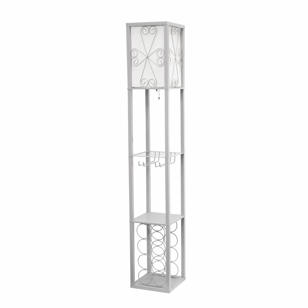 Floor Lamp Etagere Organizer Storage Shelf and Wine Rack with Linen Shade. Picture 9