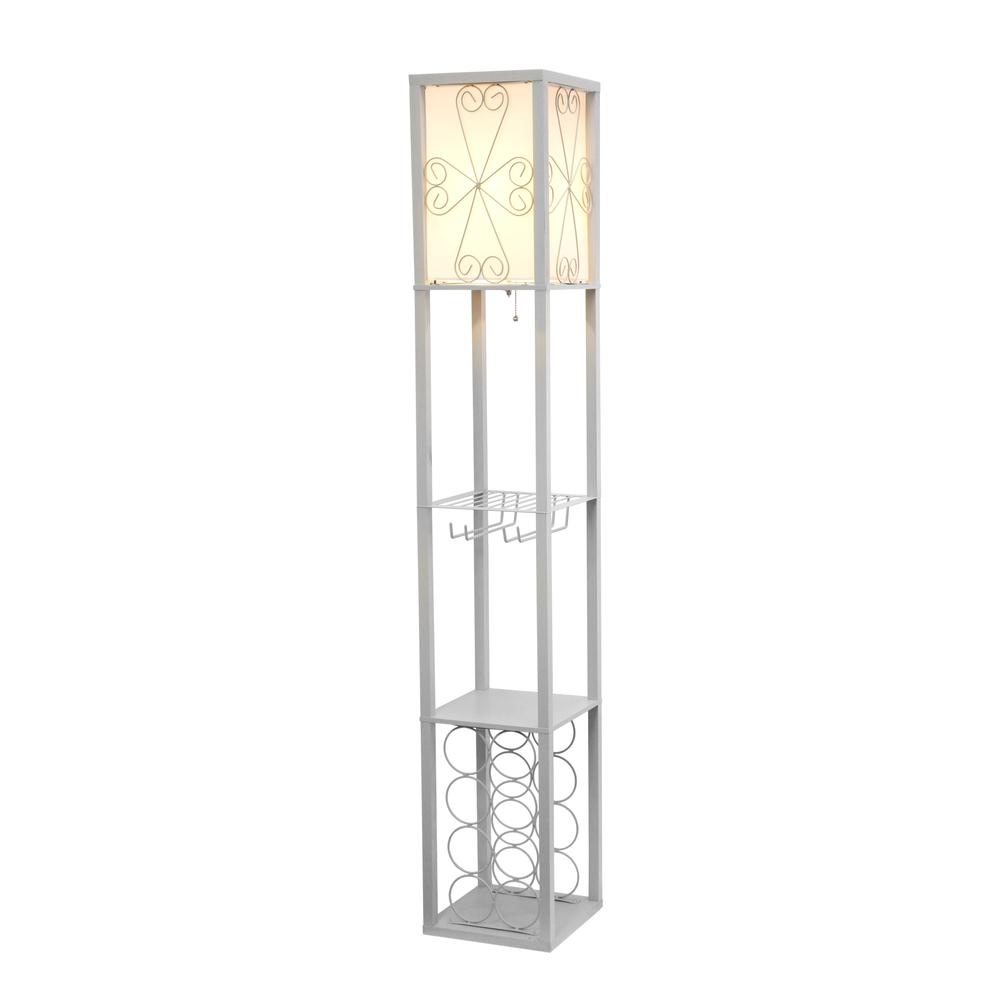 Floor Lamp Etagere Organizer Storage Shelf and Wine Rack with Linen Shade. Picture 10