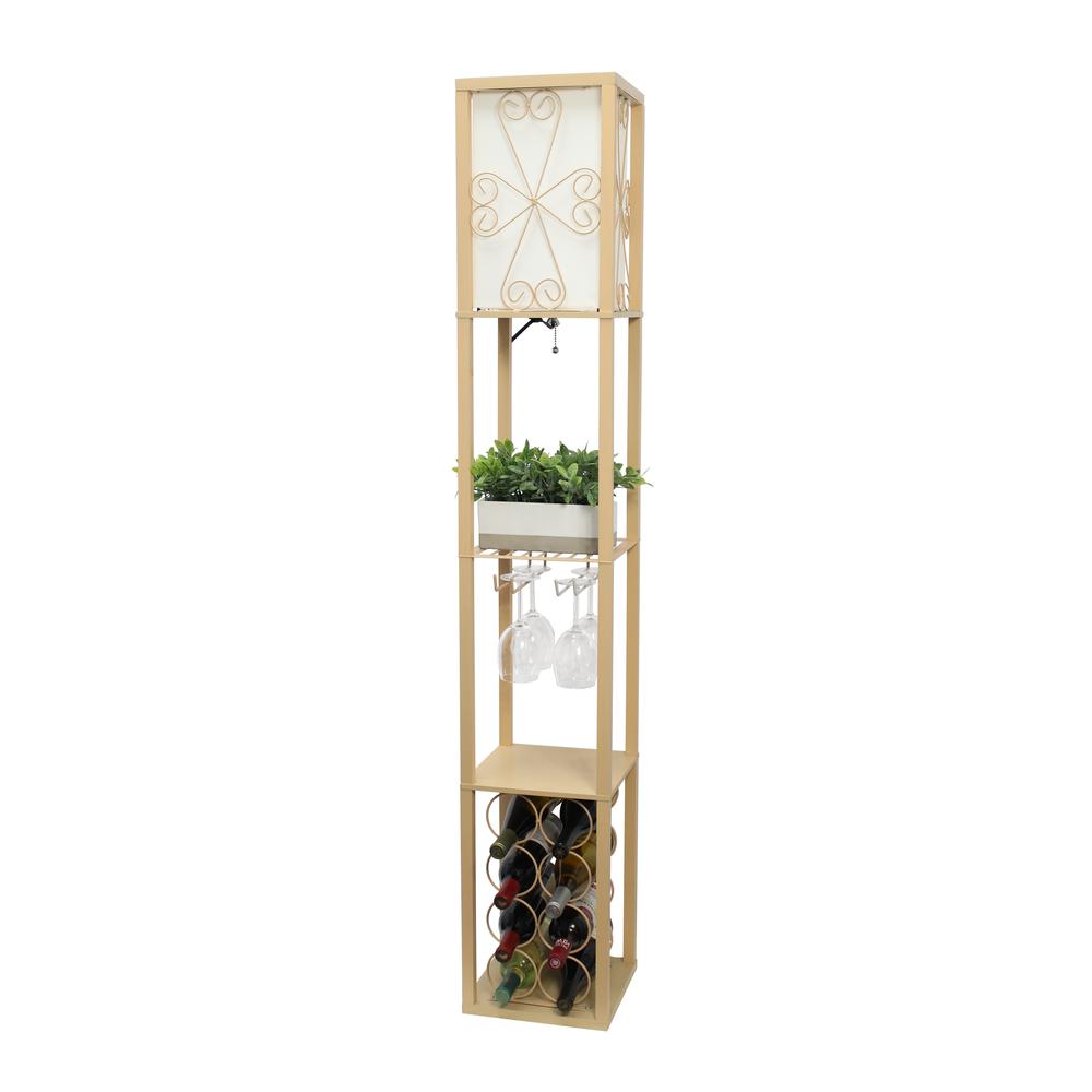 Floor Lamp Etagere Organizer Storage Shelf and Wine Rack with Linen Shade. Picture 6