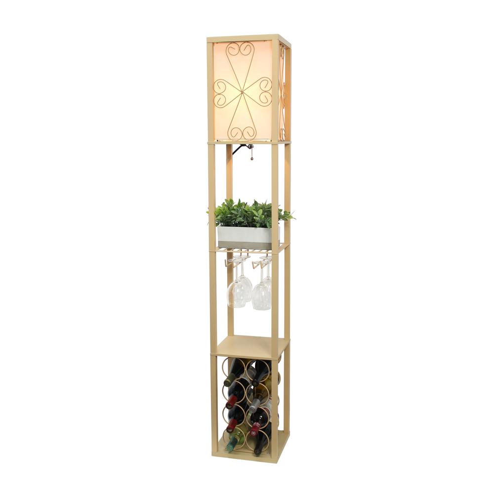 Floor Lamp Etagere Organizer Storage Shelf and Wine Rack with Linen Shade. Picture 7