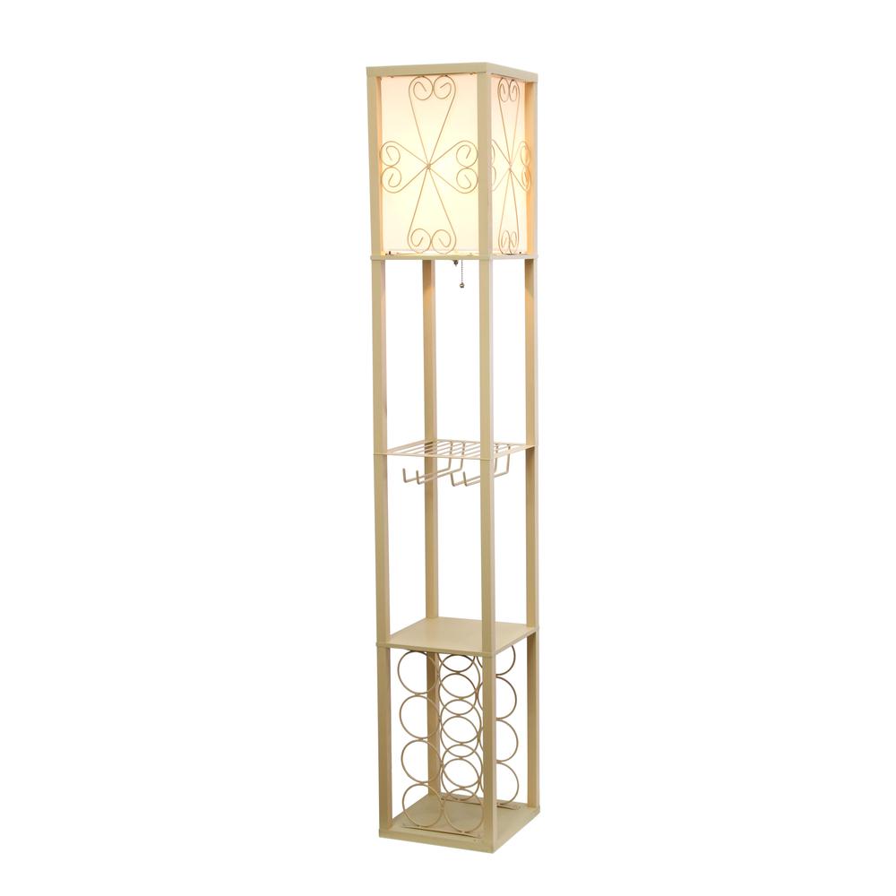 Floor Lamp Etagere Organizer Storage Shelf and Wine Rack with Linen Shade. Picture 11