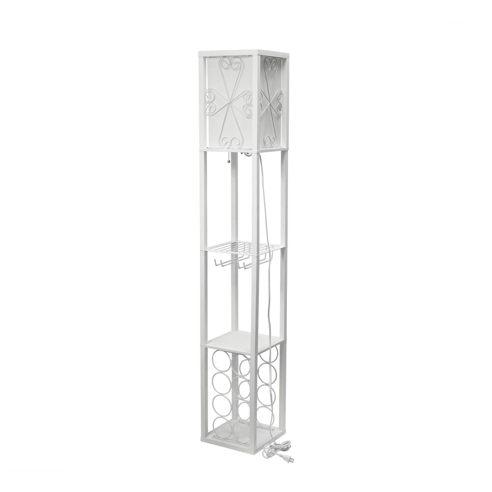 Floor Lamp Etagere Organizer Storage Shelf and Wine Rack with Linen Shade. Picture 1