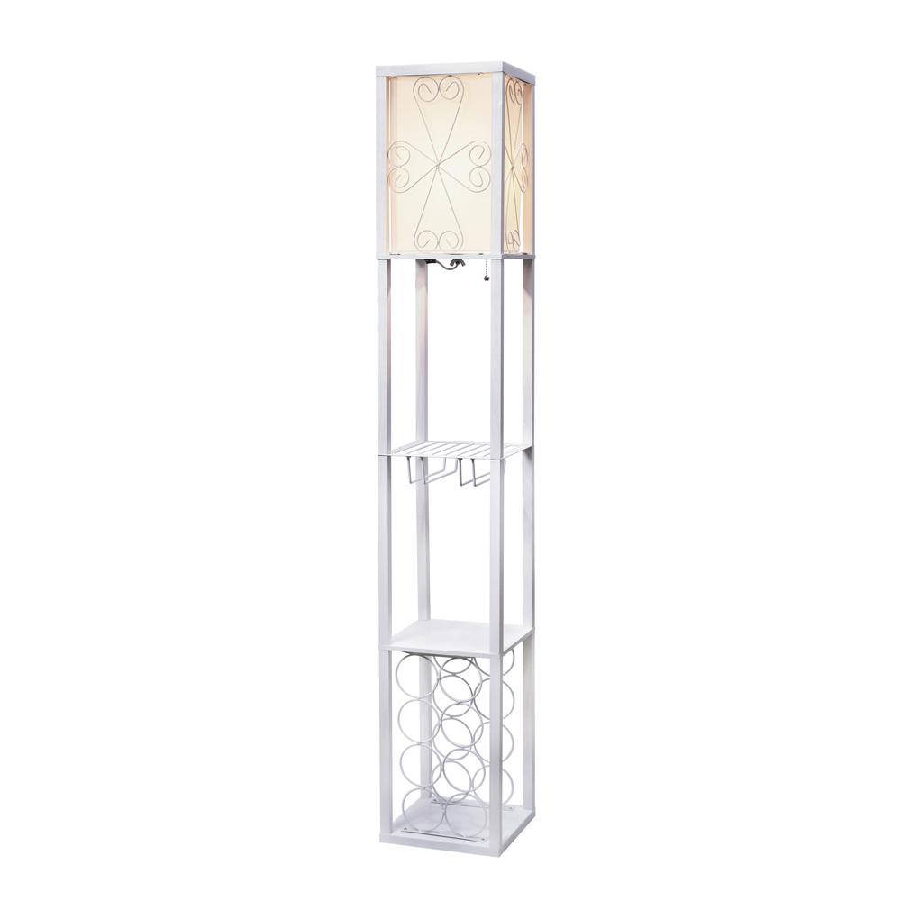 Floor Lamp Etagere Organizer Storage Shelf and Wine Rack with Linen Shade. Picture 11