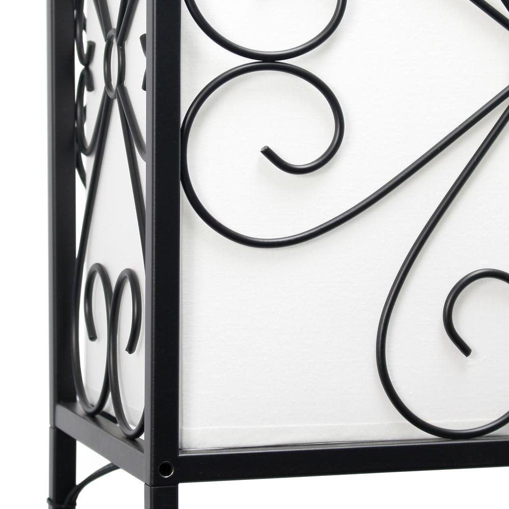 Elegant Designs Etagere Organizer Wood Accented Storage Shelf and Wine Rack with Linen Shade Floor Lamp, Black