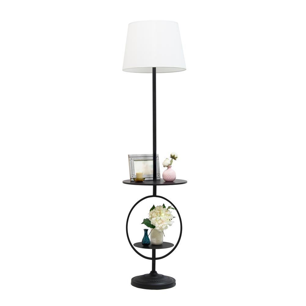Elegant Designs Bedside Nightstand End Table Dual Shelf Decorative Floor Lamp, Black