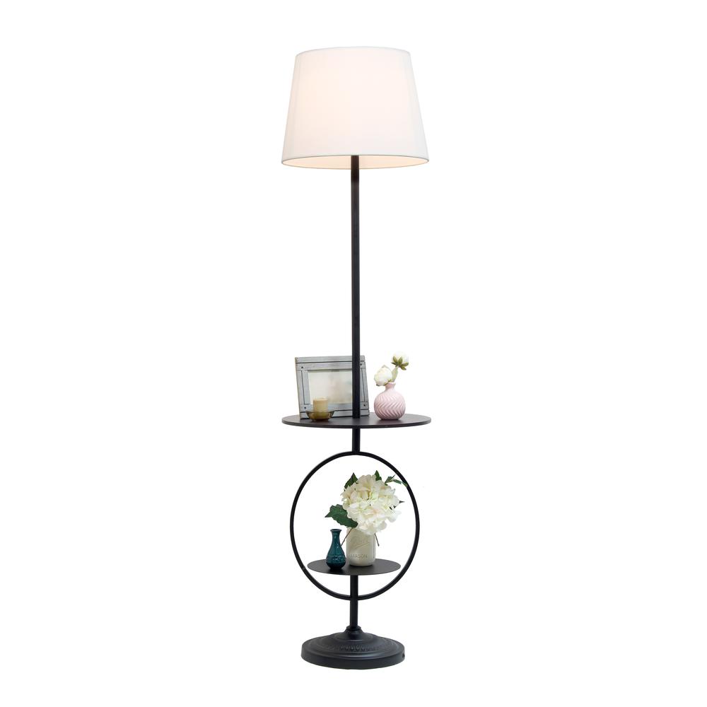 Bedside End Table Dual Shelf Decorative Floor Lamp, Black. Picture 6