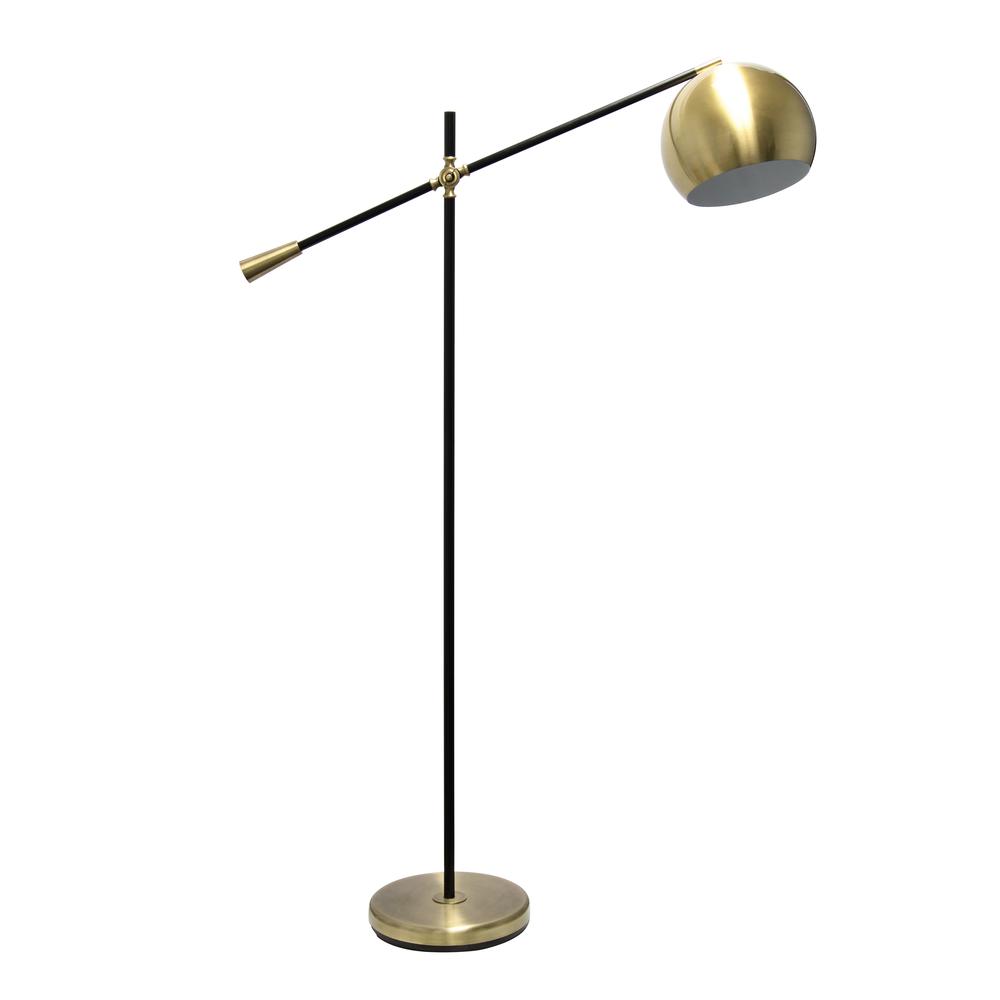 Elegant Designs Matte Black Pivot Arm Floor Lamp, Antique Brass. Picture 8