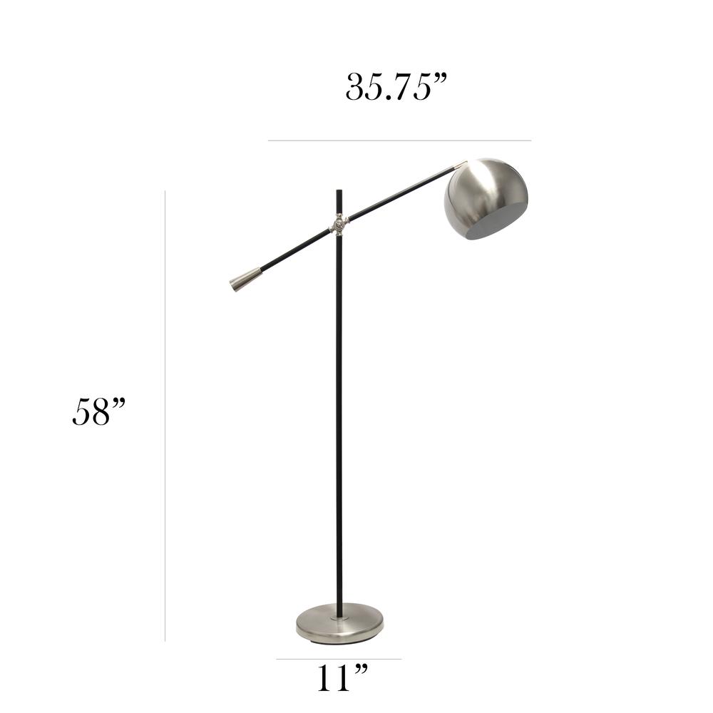 Elegant Designs Matte Black Pivot Arm Floor Lamp, Brushed Nickel. Picture 5