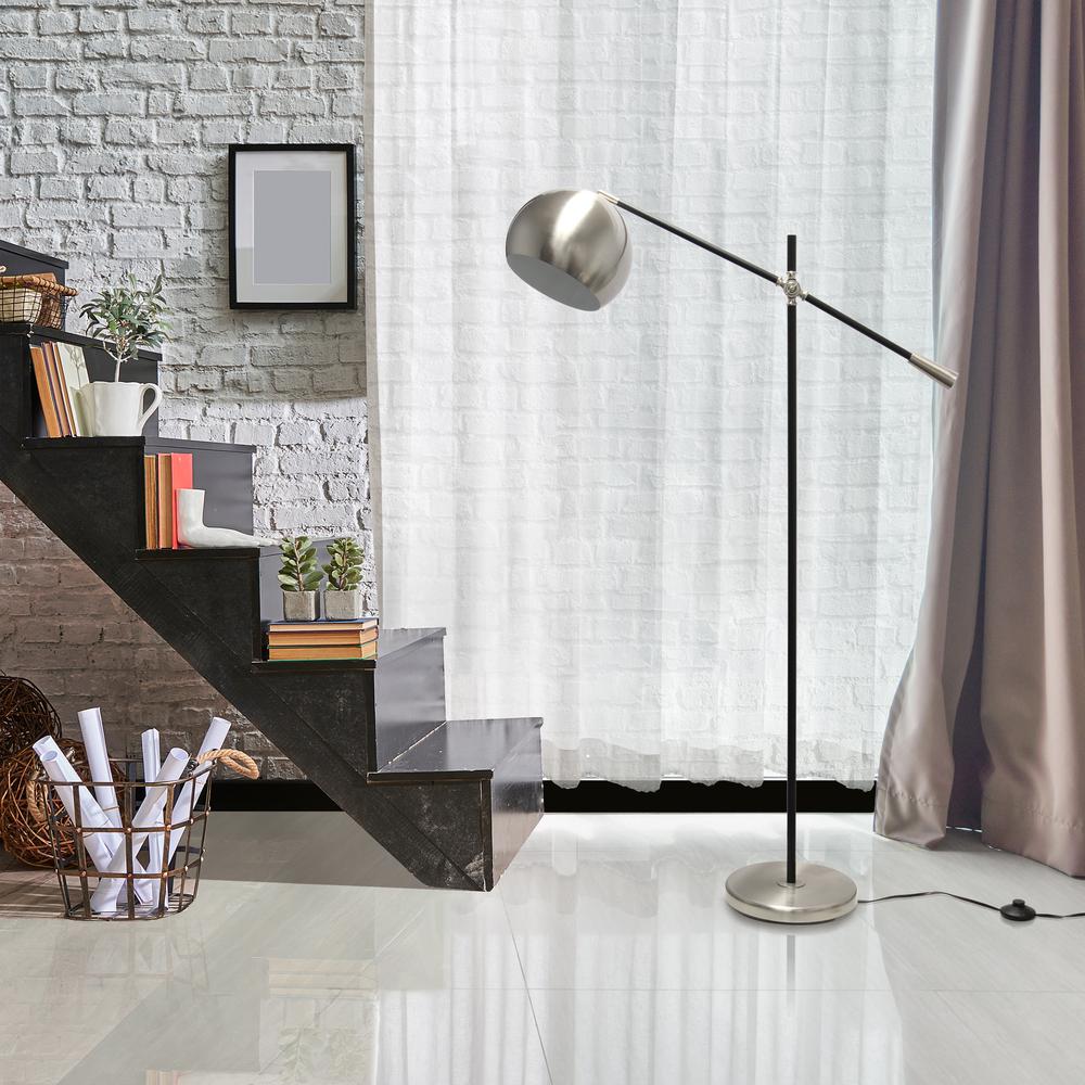 Elegant Designs Matte Black Pivot Arm Floor Lamp, Brushed Nickel. Picture 7