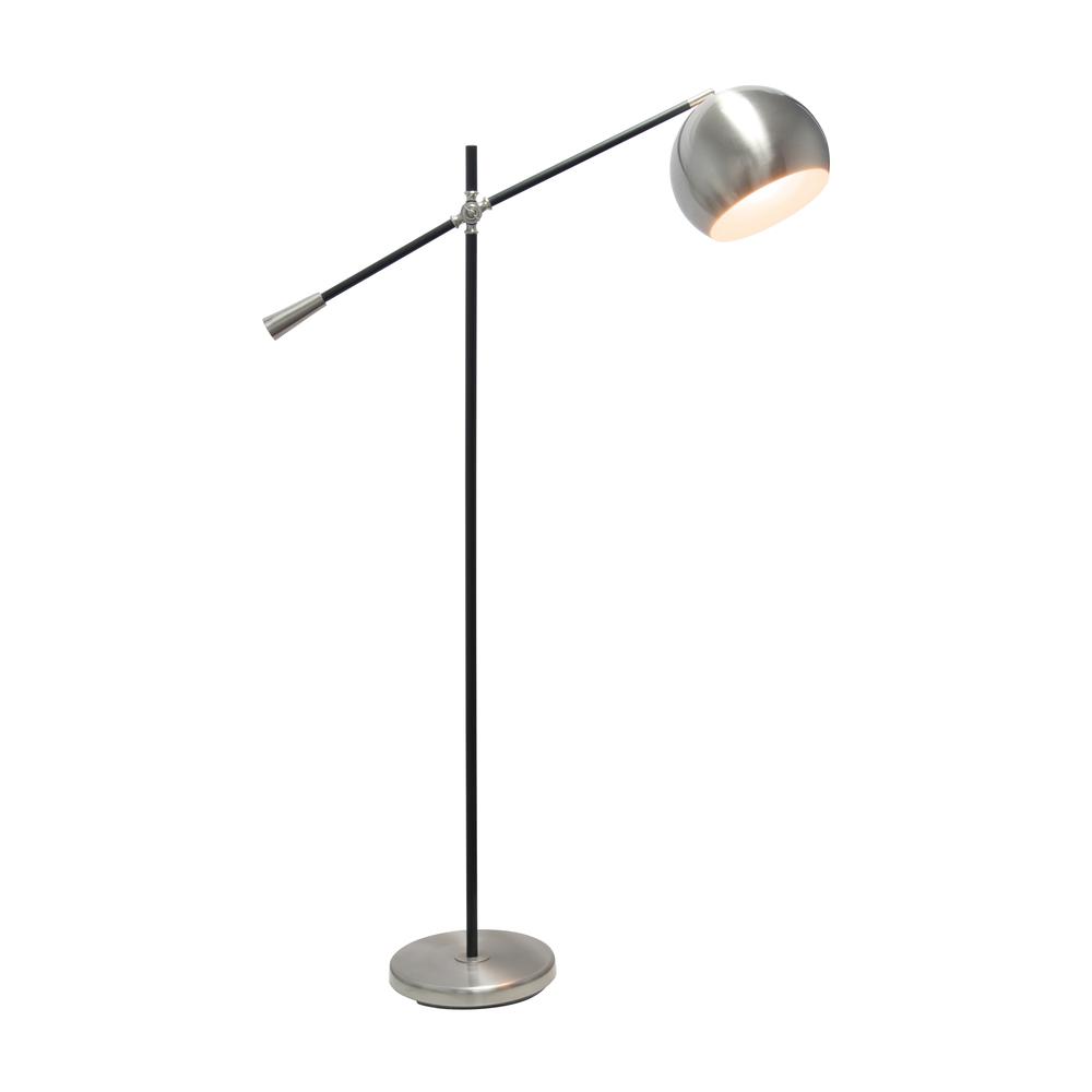 Elegant Designs Matte Black Pivot Arm Floor Lamp, Brushed Nickel. Picture 1