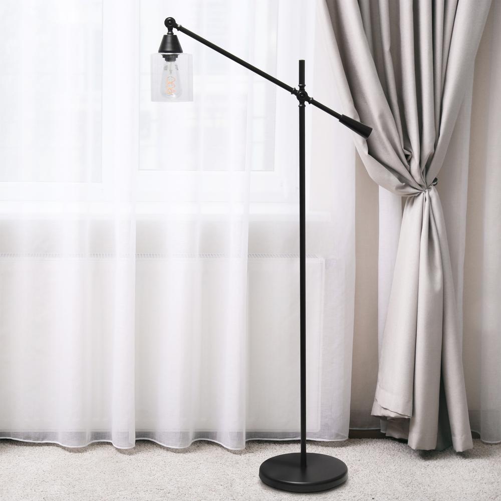 Elegant Designs Pivot Arm Floor Lamp with Glass Shade. Picture 3