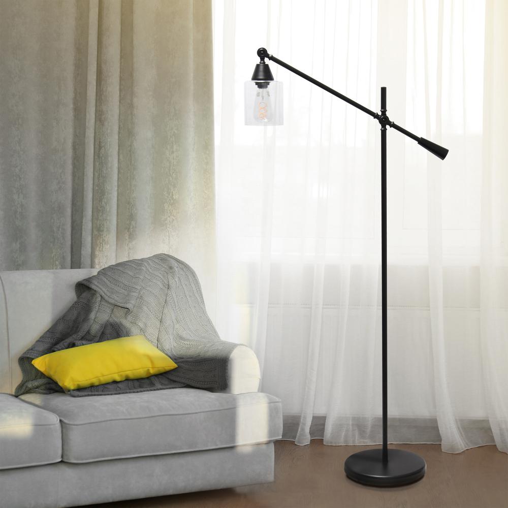 Elegant Designs Pivot Arm Floor Lamp with Glass Shade. Picture 6