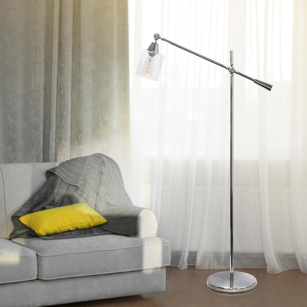 Elegant Designs Pivot Arm Floor Lamp with Glass Shade. Picture 4