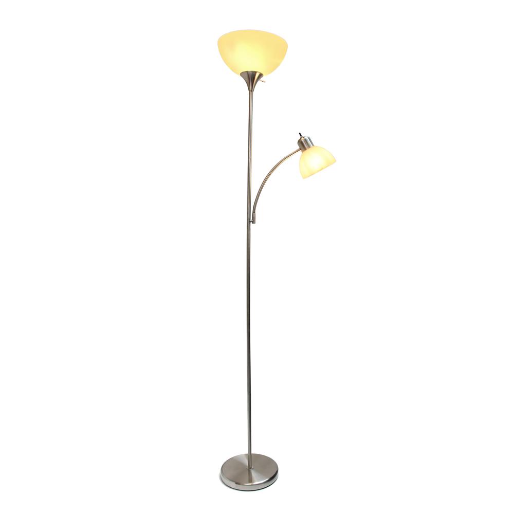 Simple Designs Floor Lamp with Reading Light, Brushed Nickel