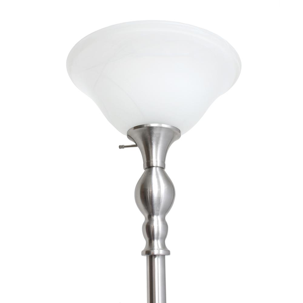 1 Light Torchiere Floor Lamp with Marbleized White Glass Shade, Brushed Nickel. Picture 3
