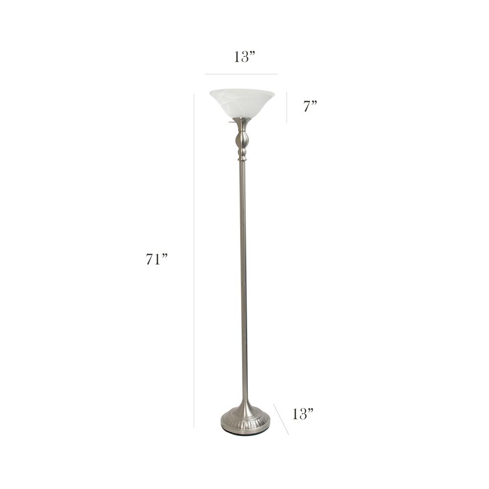 1 Light Torchiere Floor Lamp with Marbleized White Glass Shade, Brushed Nickel. Picture 5