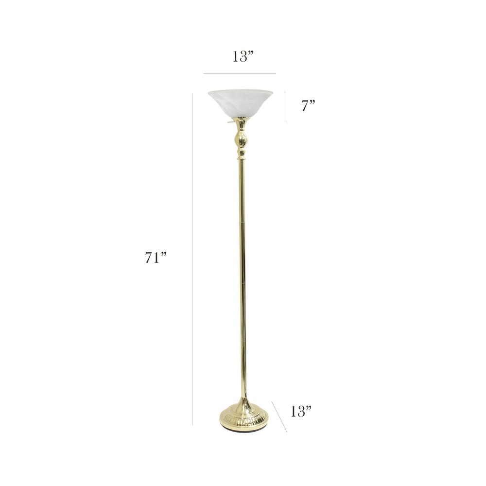 1 Light Torchiere Floor Lamp with Marbleized White Glass Shade, Gold. Picture 5