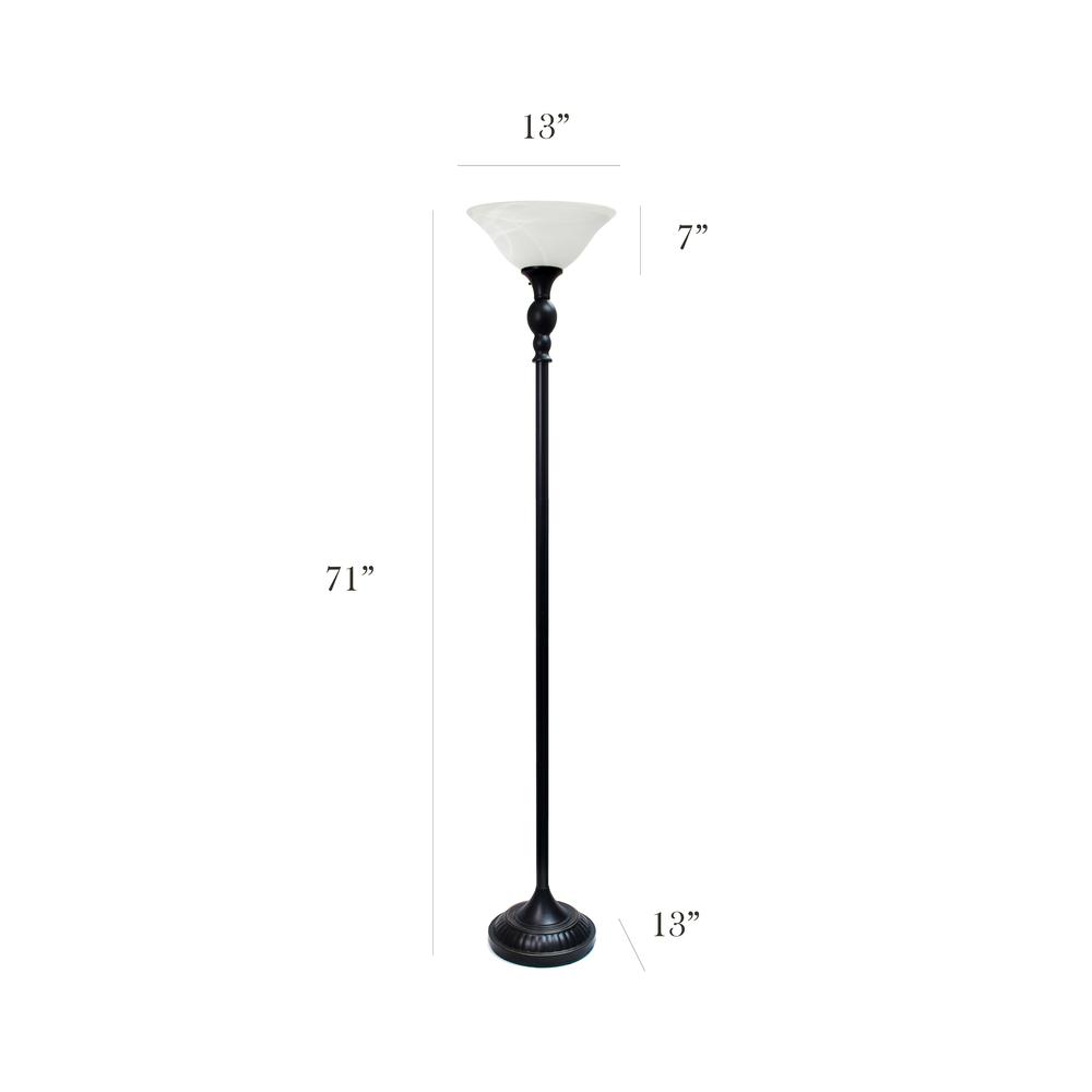Elegant Designs 1 Light Torchiere Floor Lamp with Marbelized White Glass Shade, Restoration Bronze and White