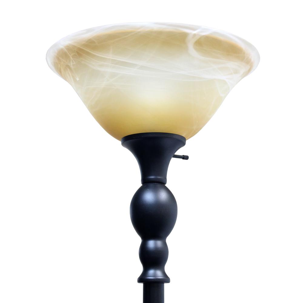 Elegant Designs 1 Light Torchiere Floor Lamp with Marbelized Amber Glass Shade, Restoration Bronze