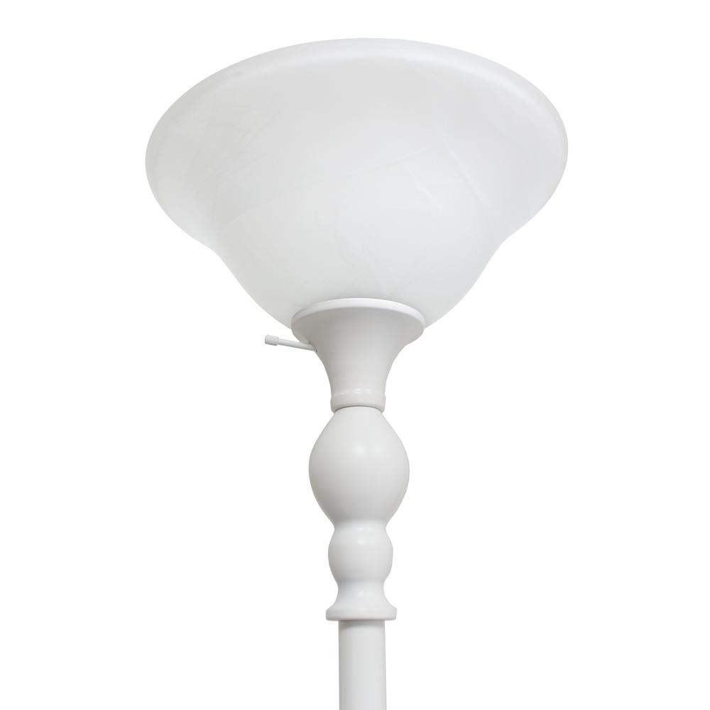 1 Light Torchiere Floor Lamp with Marbleized White Glass Shade, White. Picture 3