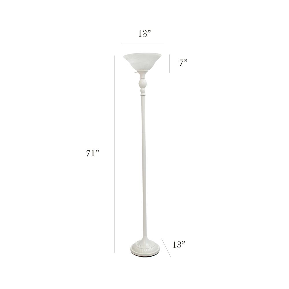 1 Light Torchiere Floor Lamp with Marbleized White Glass Shade, White. Picture 5