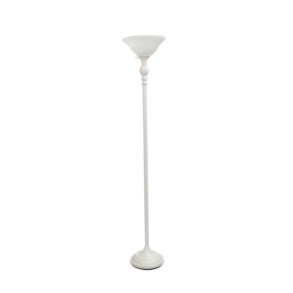 1 Light Torchiere Floor Lamp with Marbleized White Glass Shade, White. Picture 7