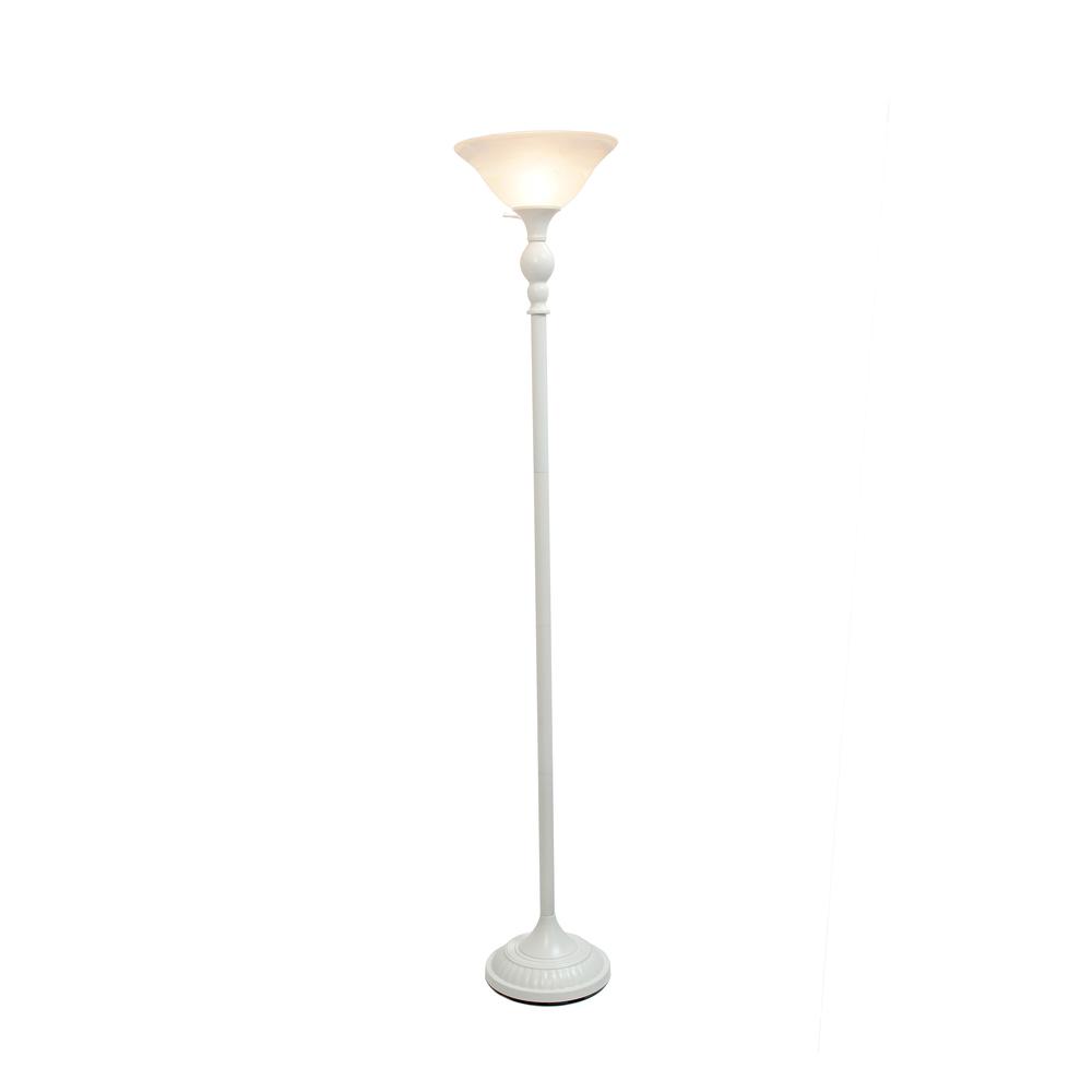 1 Light Torchiere Floor Lamp with Marbleized White Glass Shade, White. Picture 8