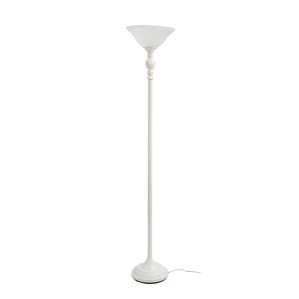1 Light Torchiere Floor Lamp with Marbleized White Glass Shade, White. Picture 9