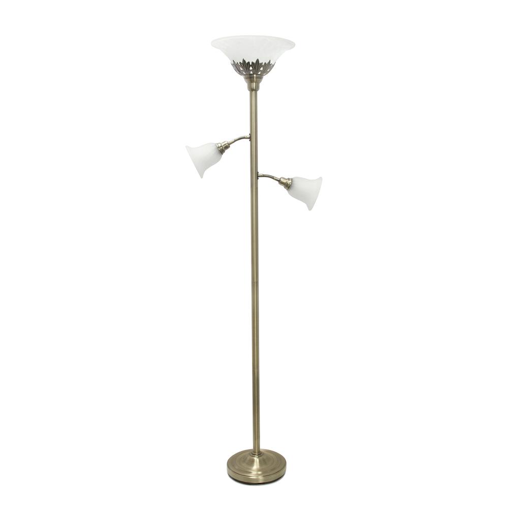 3 Light Floor Lamp with Scalloped Glass Shades, Antique Brass. Picture 7