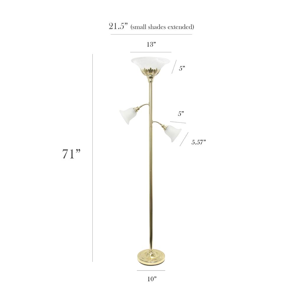 Elegant Designs 3 Light Floor Lamp with Scalloped Glass Shades, Gold
