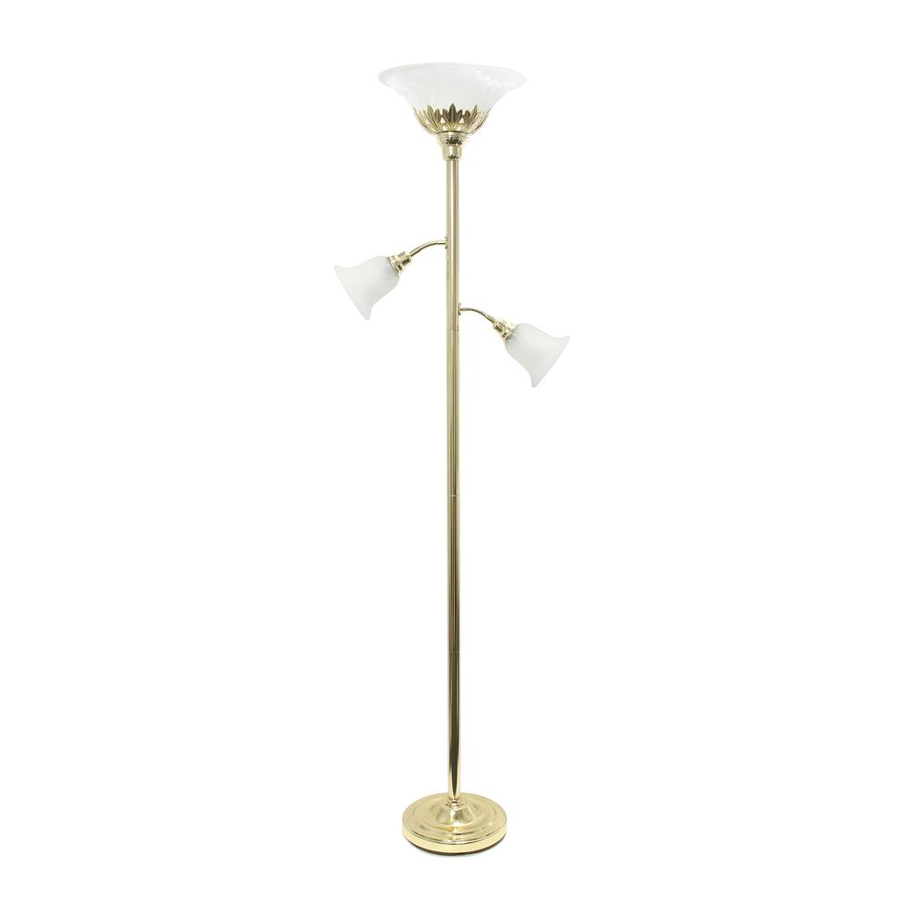 3 Light Floor Lamp with Scalloped Glass Shades, Gold. Picture 7