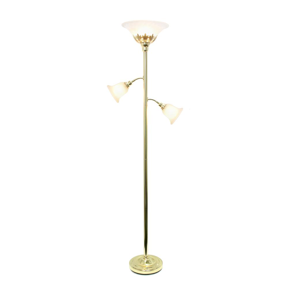 3 Light Floor Lamp with Scalloped Glass Shades, Gold. Picture 8
