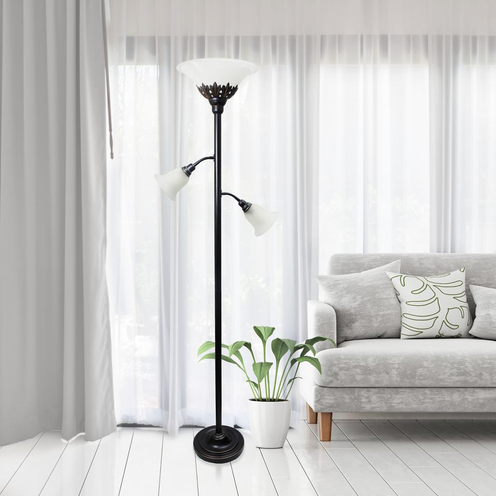 3 Light Floor Lamp with Scalloped Glass Shades and White. Picture 2