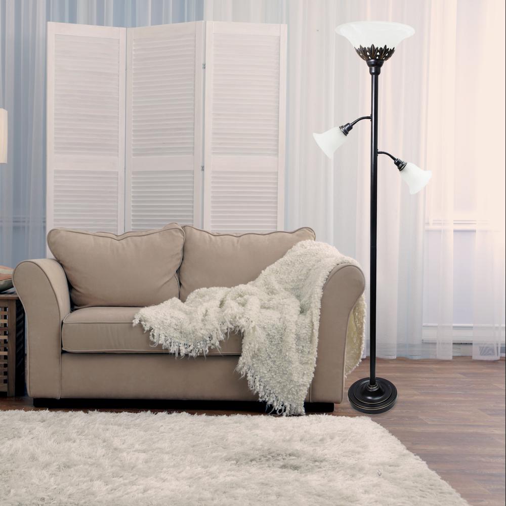 3 Light Floor Lamp with Scalloped Glass Shades and White. Picture 6