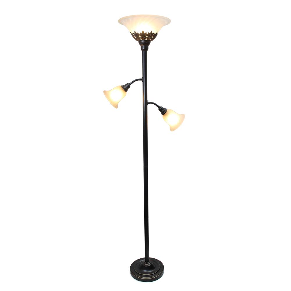 3 Light Floor Lamp with Scalloped Glass Shades and White. Picture 8